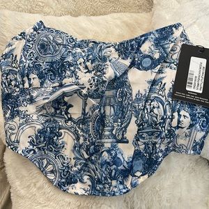 Blue Renaissance print Satin Corset